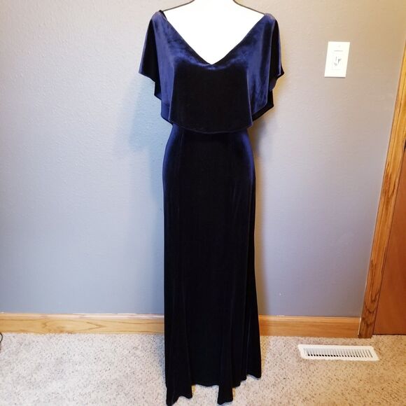 Revelry 2 Gown Dress Velvet Deep Blue Long Prom Whimsigoth Witchy Bridesmaid - Picture 1 of 10